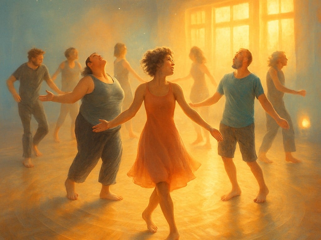 משתתפים רוקדים באקסטטיק דאנס במרחב פתוח