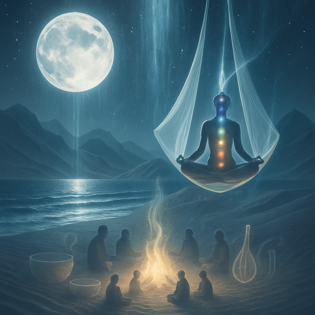 משתתפים בתרגול יוגה בחלל מואר